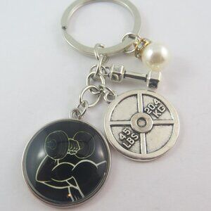 Weightlifting Keychain Gym Key Ring Dumbbell Charm Fitness Gift for Him or Her